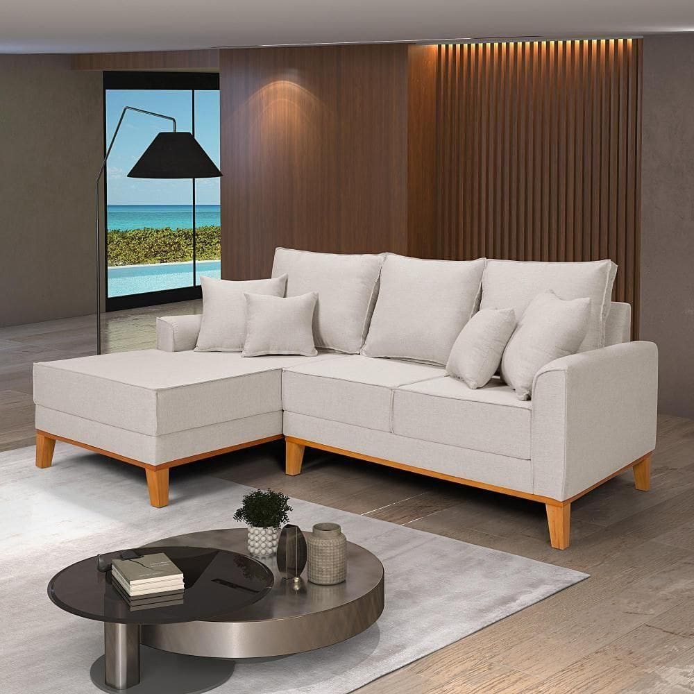Sofá Living Beny Com Chaise Para Sala De Estar Confortável Império Cru 184