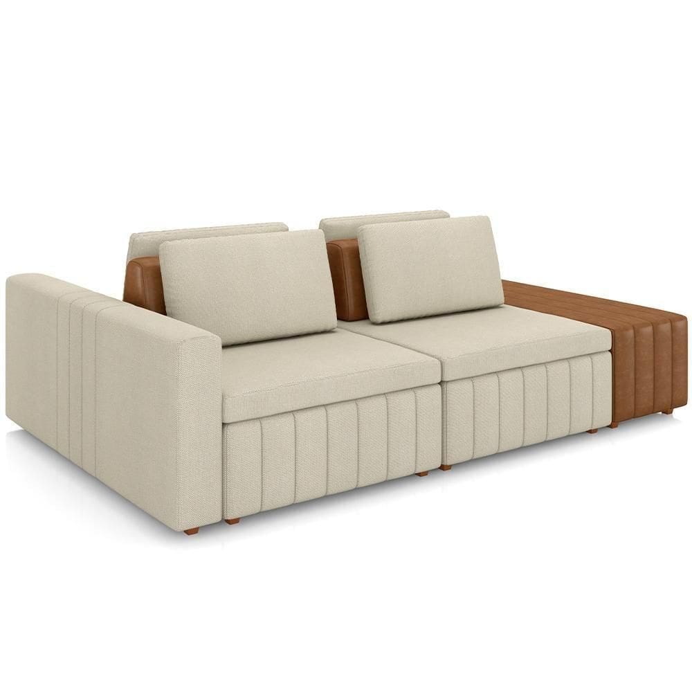 Sofá Ilha Com Puff Para Sala Living 265cm Amber M03 Linho Cru Couríssimo Whisky - Lyam Decor