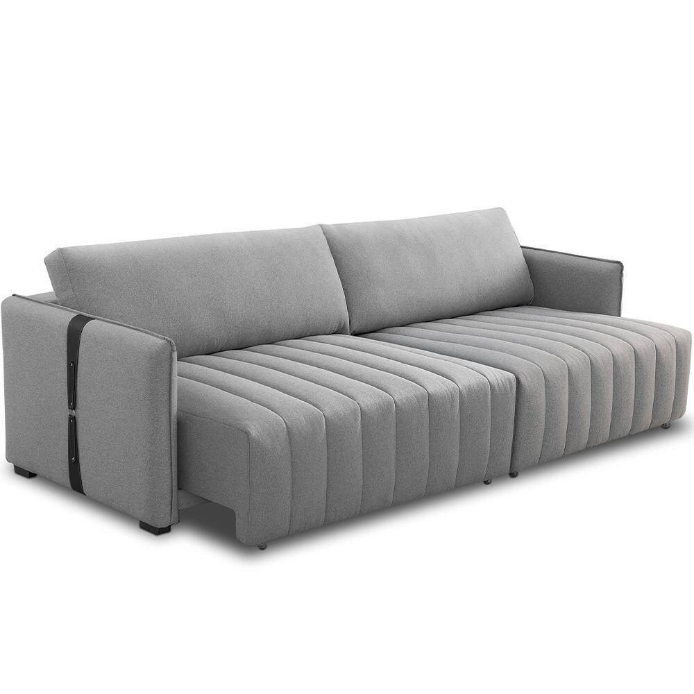 Sofá Retrátil Para Sala De Estar 3 Lugares 200cm Ethan T03 Linho Cinza Urano - Lyam Decor