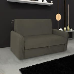Sofá Cama Para Sala De Estar Zaia Com Baú Suede Matrix - Castor Castor