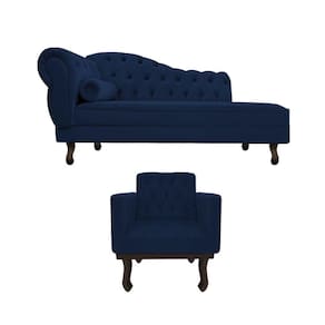 Kit Diva Recamier Diana 120cm Lado Direito E 1 Poltrona Classic Suede Suede Azul Marinho