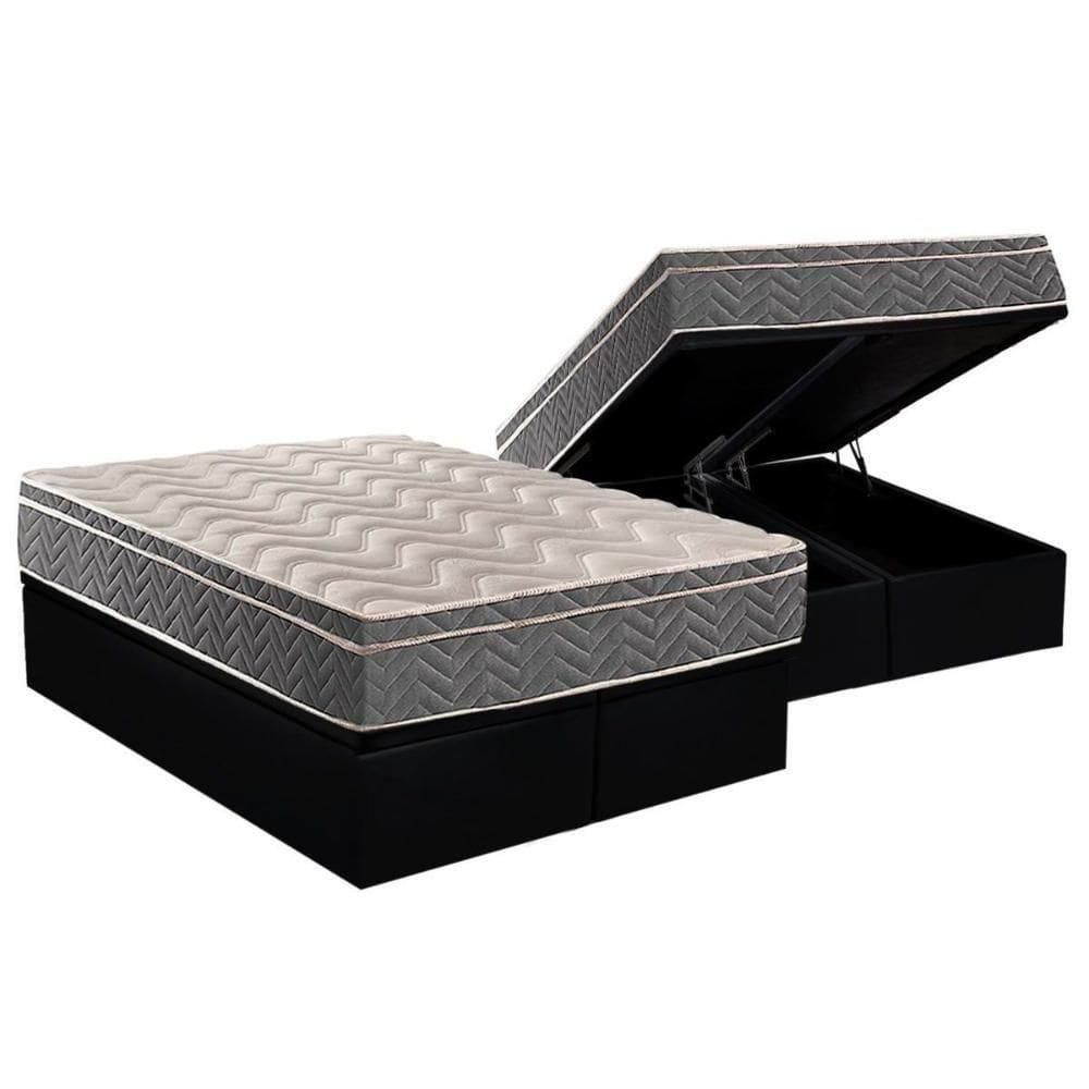 Cama Box Baú Queen: Colchão Ortopédico Paropas D45 / Ep Confort Mega Firme + Base Black(158X198)