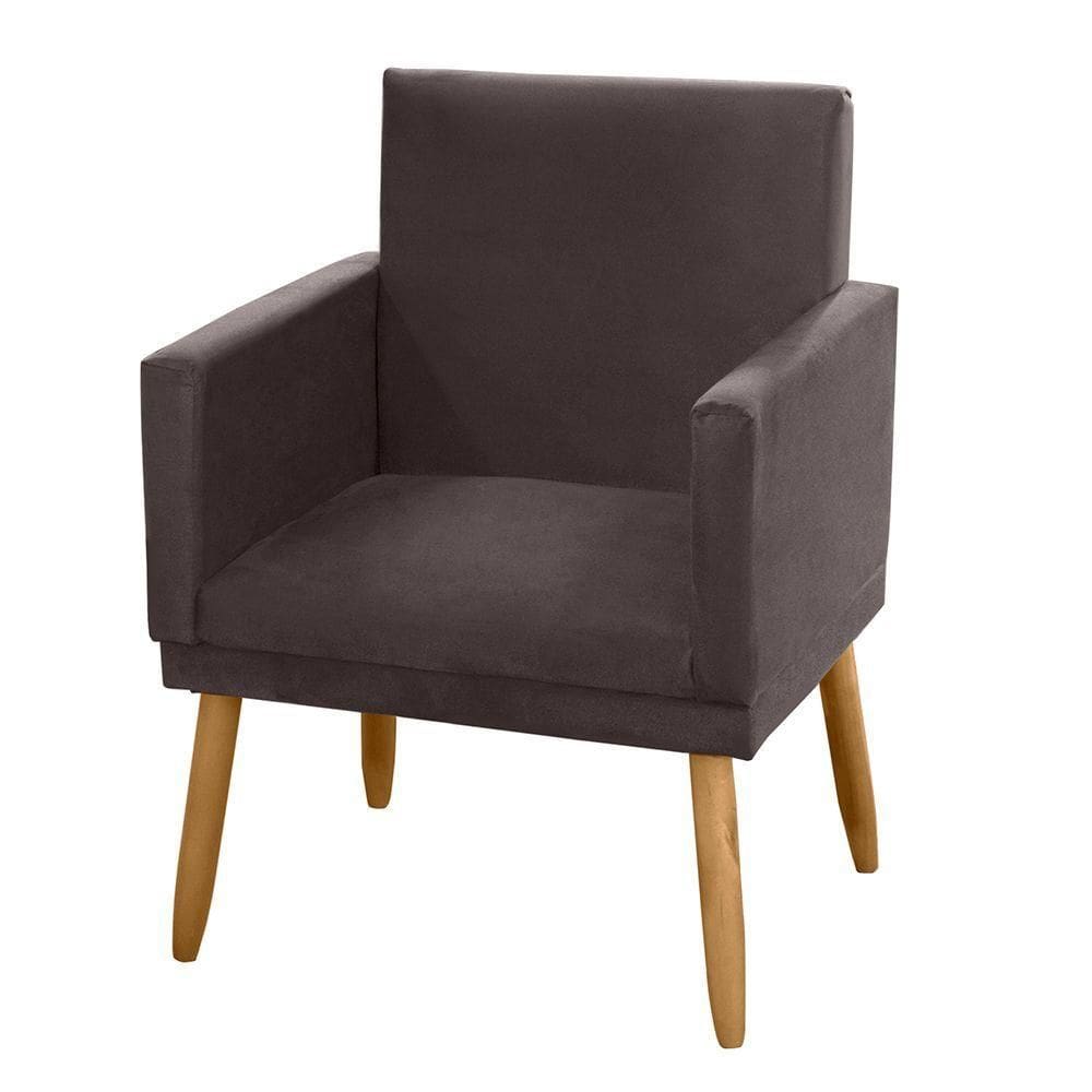 Poltrona Decorativa Lauren Pés Palito Suede Marrom