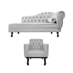 Kit Diva Recamier Diana 120cm Lado Esquerdo E 1 Poltrona Classic Linho Cinza Claro