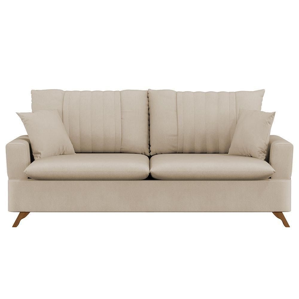 Sofá 200Cm 3 Lugares Com Almofadas Pés Curvos Veras Suede D05 Bege Claro - Mpozenato