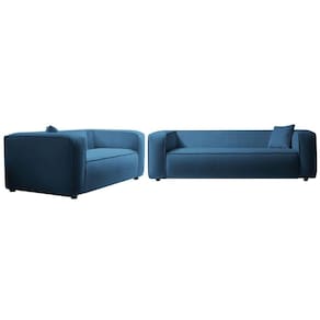 Kit Sofá 3 Lugares 180cm E Poltrona Decorativa Orgânico Cecília Linho Adj Decor Azul Royal