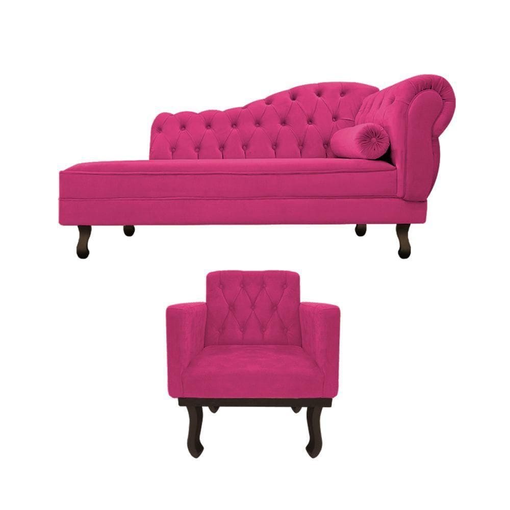 Kit Diva Recamier Diana 120cm Lado Esquerdo E 1 Poltrona Classic Suede Pink