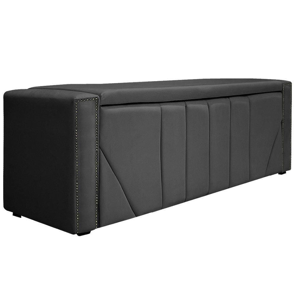 Calçadeira Baú Casal 140 Cm Para Cama Box Linho Cinza Escuro