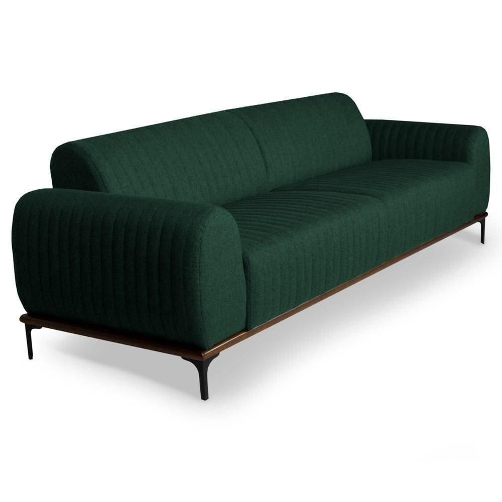Sofá 230cm 3 Lugares Pés Preto C-117 Linho Verde Musgo