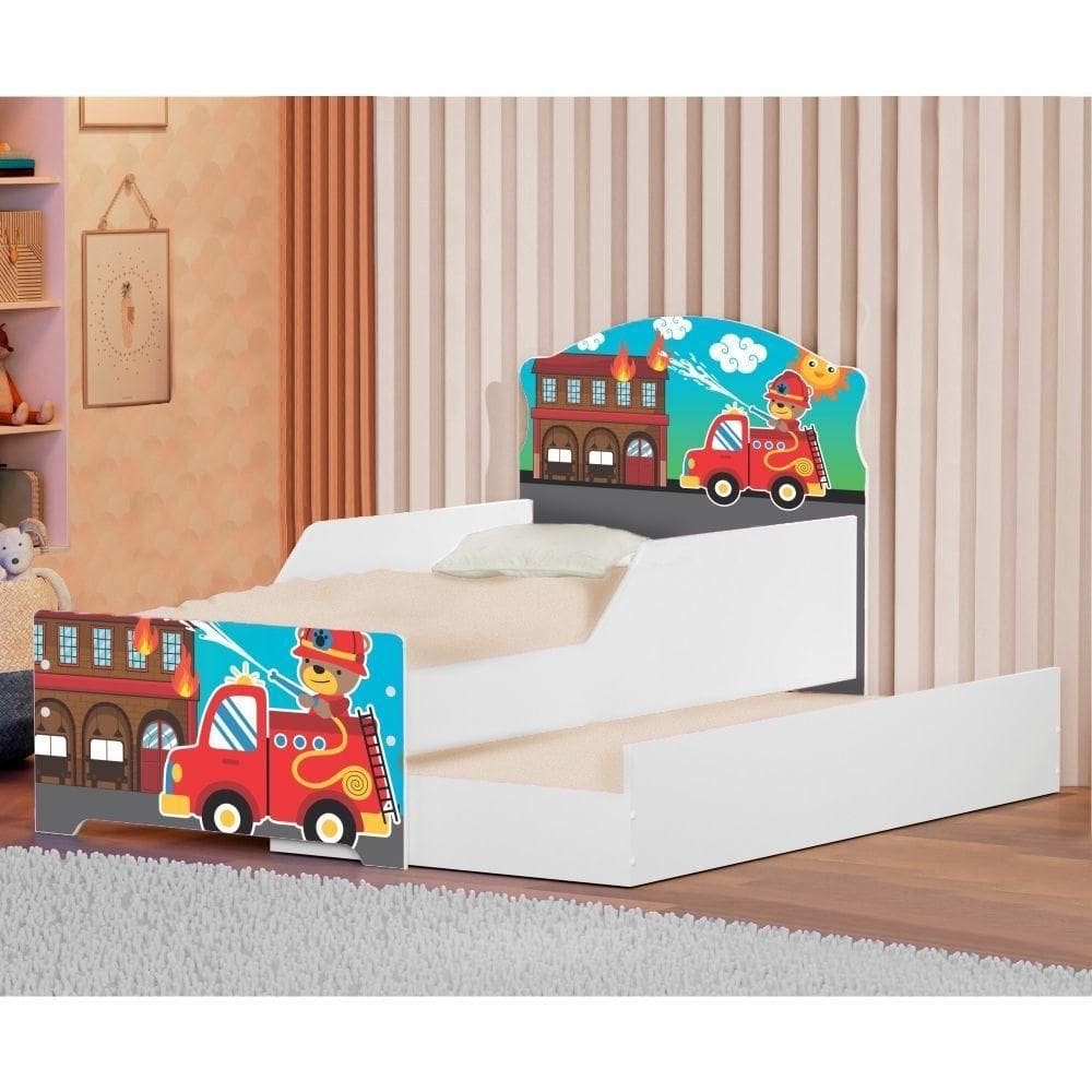 Mini Cama Infantil Com Auxiliar Pop Resgate Bombeiro
