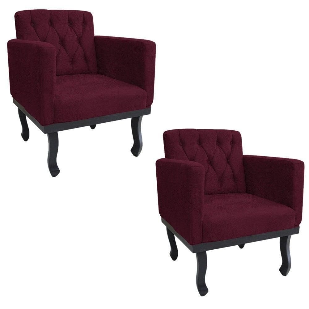 Kit 02 Poltronas Classic Pés Luís Xv Suede Bordô