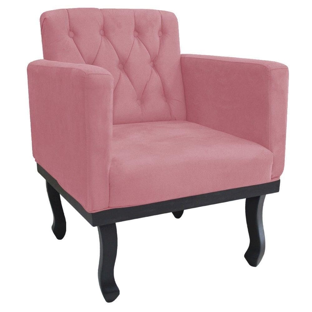 Poltrona Classic Pés Luís Xv Suede Rosa Bebê Doce Sonho