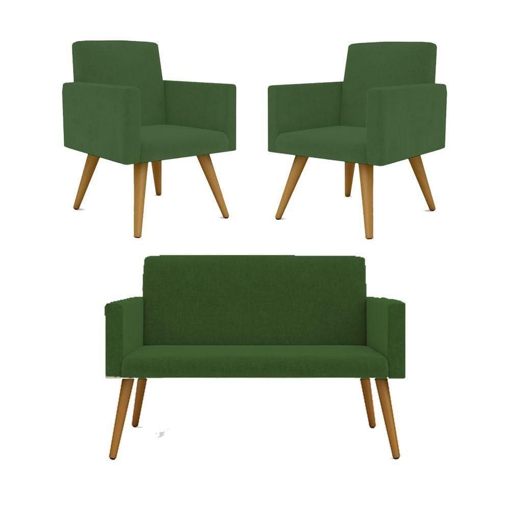 Kit Namoradeira + 02 Poltronas Decorativas Nina Verde