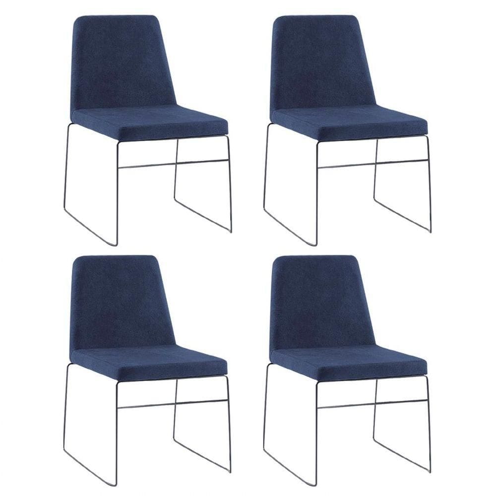 Kit 4 Cadeiras Decorativa Sala De Jantar Anne Linho Azul Marinho - Gran Belo