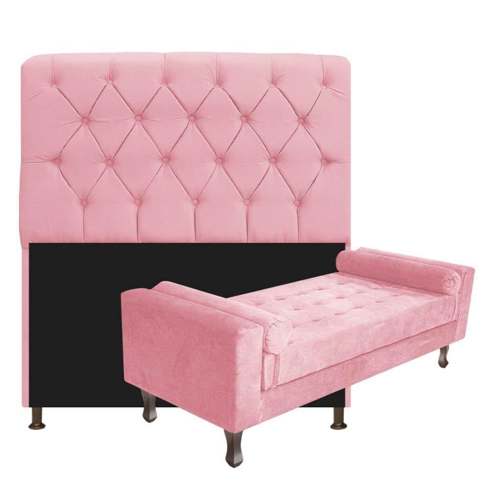 Kit Cabeceira Lady e Recamier Queen Size Suede Rosa Bebê