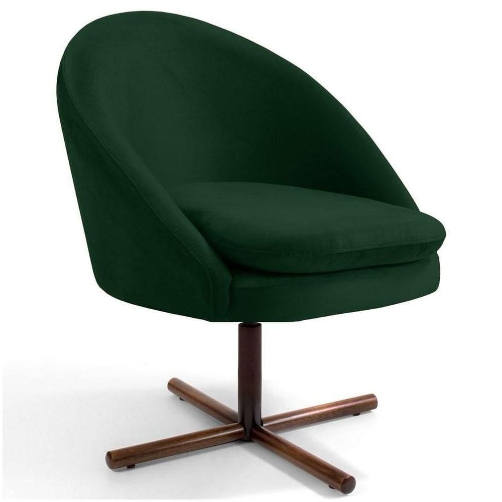 Poltrona Decorativa Sala De Estar Base Xis Madeira Rafa B-303 Veludo Verde Musgo - Domi