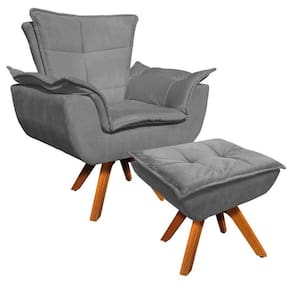Poltrona Decorativa Base Giratória Giromad Com Puff Opla Suede Grafite - Ibiza