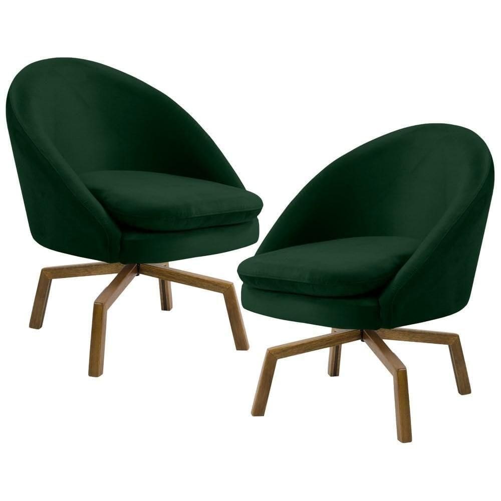 Kit 2 Poltronas Base Madeira Rafa B-303 Veludo Verde Musgo