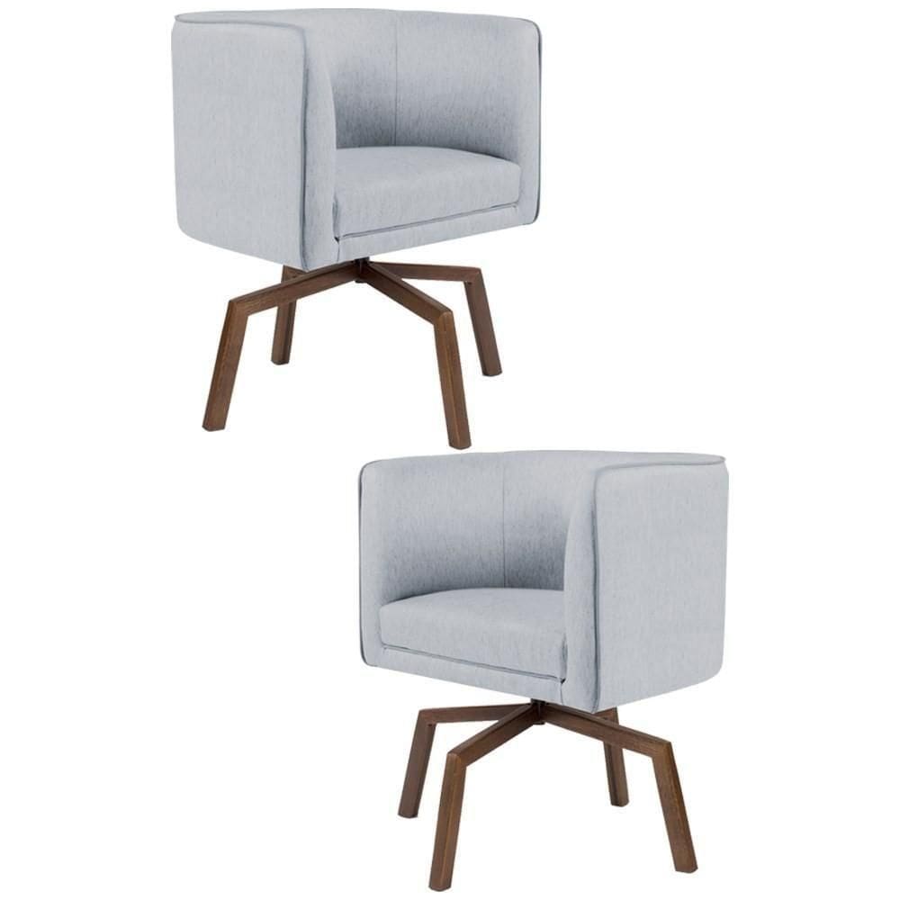 Kit 2 Poltronas Base Ka Madeira Betina C-315 Linho Cinza - Domi