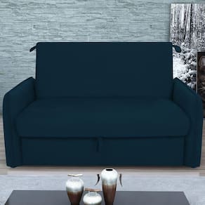 Sofá Cama 2 Lugares Com Baú Fabian Suede Azul