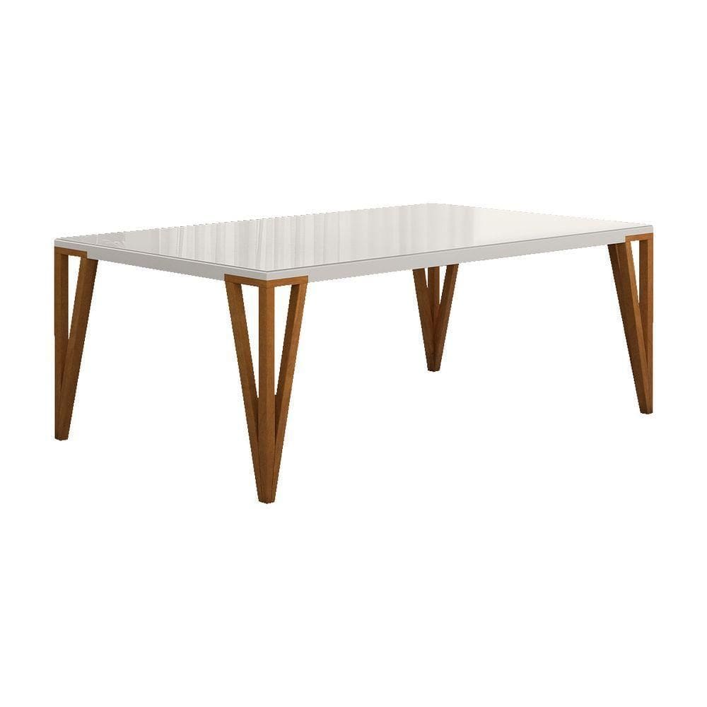 Mesa De Jantar Suiça C03 180x90 Cm Cor Laca Branco/caramelo