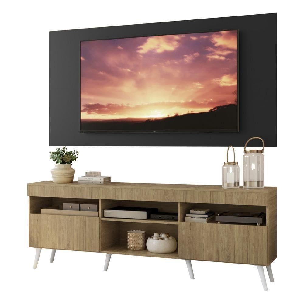 Rack Com Painel Tv 65" Retrô Londres Multimóveis V3337 Preto/rustic/branco Preto/rustic/branco