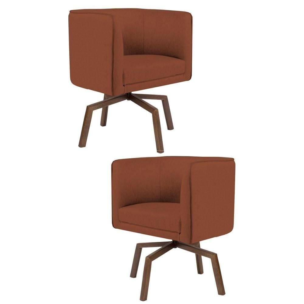Kit 2 Poltronas Decorativas Base Ka Madeira Betina B-235 Linho Laranja - Domi