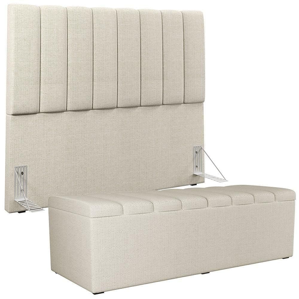 Kit Cabeceira Casal 140cm E Calçadeira Baú Champagne