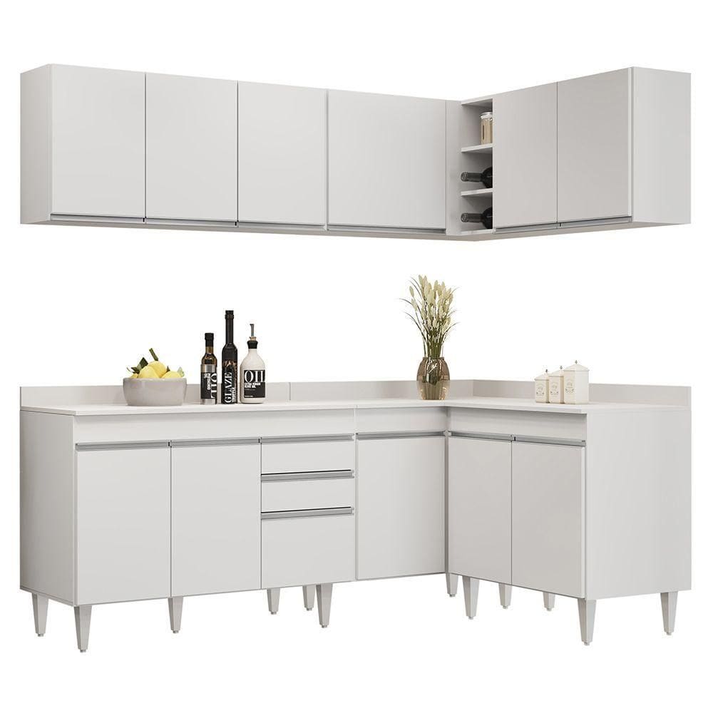 Armário De Cozinha Modulado De Canto 6 Peças Cp29 Balcão Com Tampo Branco