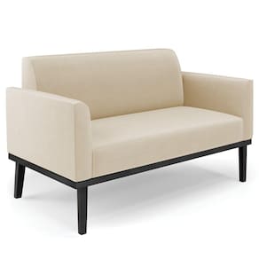 Sofá Namoradeira Base Madeira Preto Maressa Suede Bege