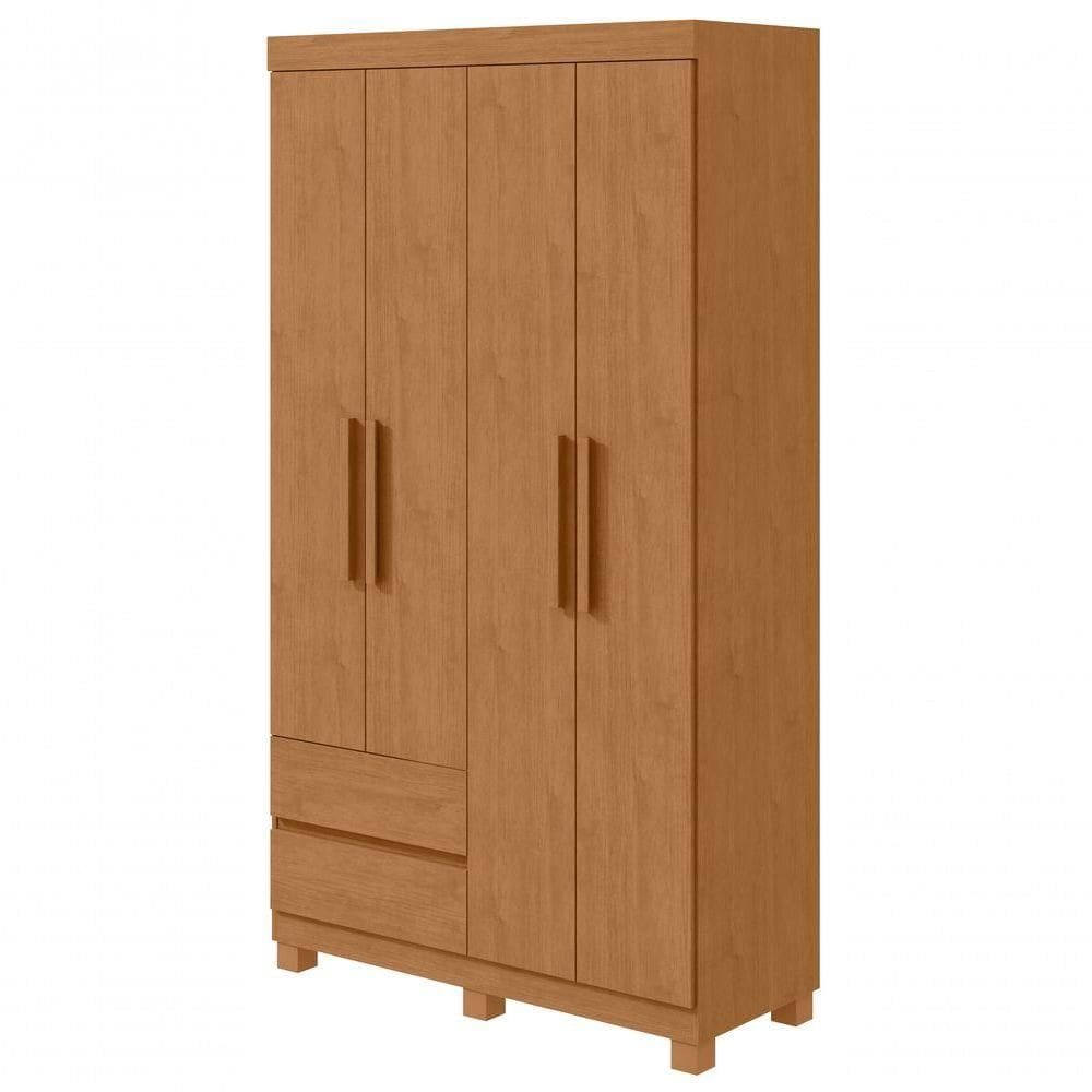 Guarda-roupas Solteiro 4 Portas 2 Gavetas Sem Espelho Com Pés Zeus Amendoa Clean