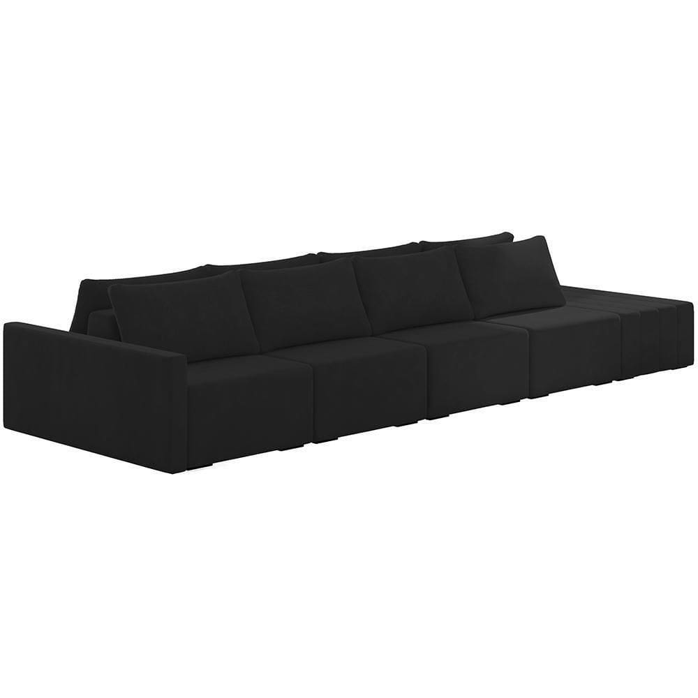 Sofá Ilha Modular Para Sala 392cm Com Puff Dublin K01 Veludo Preto