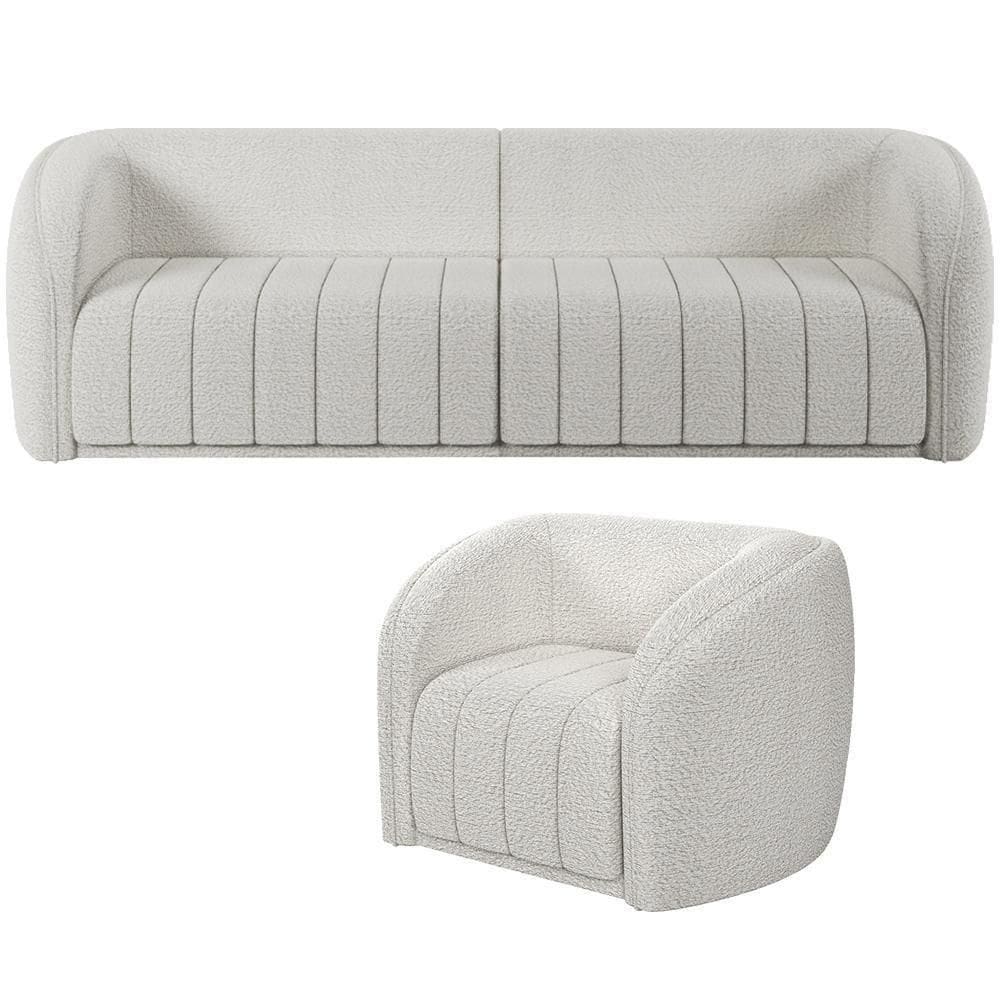 Kit Sofá 4 Lugares Para Sala 292cm Com 01 Poltrona Lazio M03 Bouclê Branco