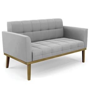 Sofá Namoradeira Base Madeira Castanho Ana Suede Cinza