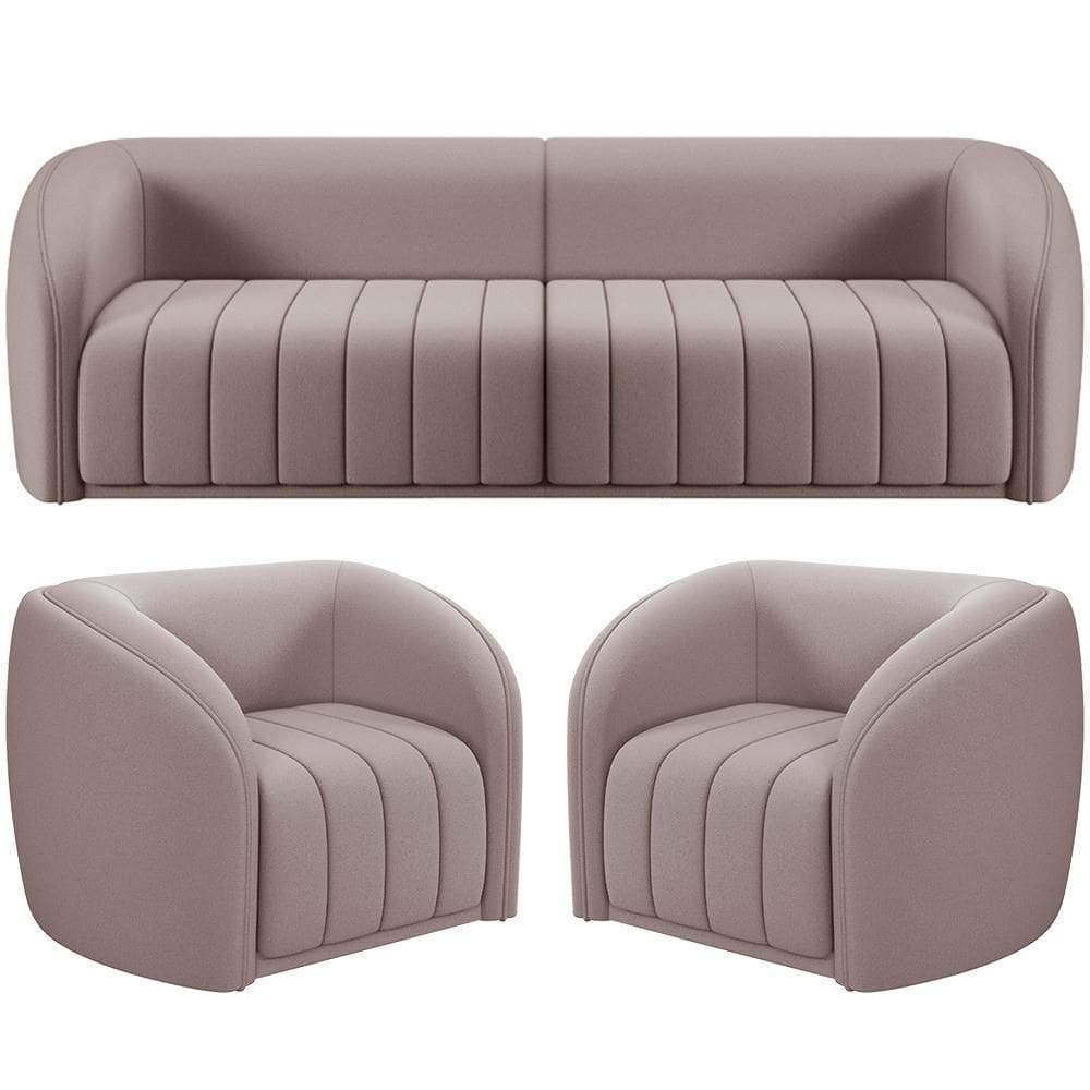 Kit Sofá 4 Lugares Para Sala 252cm Com 02 Poltronas Lazio M03 Veludo Rosê