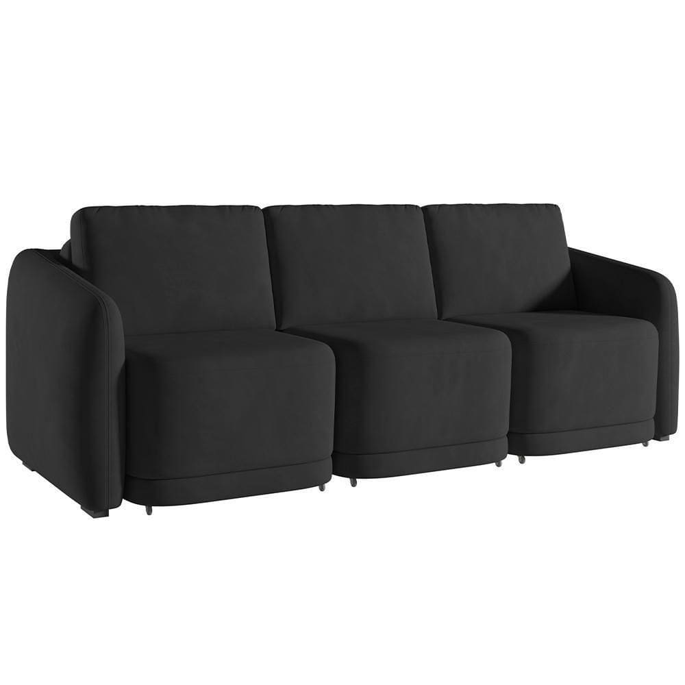 Sofá Cama Para Sala De Estar 4 Lugares 336cm Montserrat K01 Veludo Preto - Lyam Decor