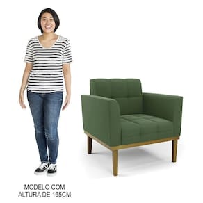 Sofá Namoradeira E 2 Poltronas Base Madeira Castanho Ana Suede Verde - Ibiza