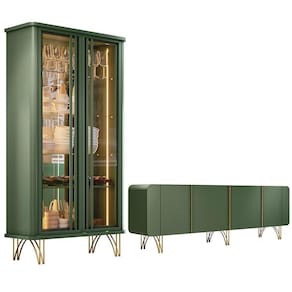 Kit Aparador Buffet Bar Living Santiago Com Cristaleira Adega Síria B01 Verde Pistache