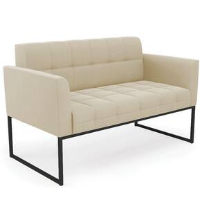 Sofá Namoradeira Base Industrial Preto Ana Suede Bege