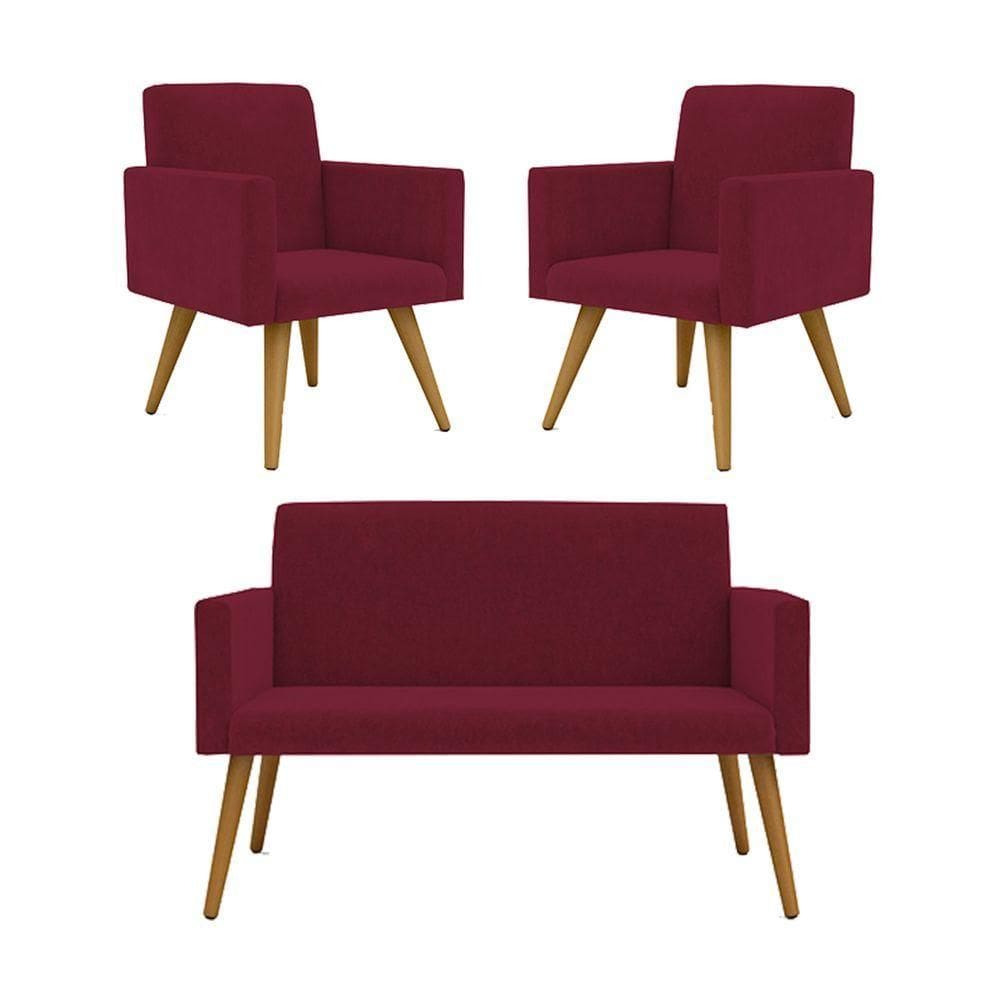 Kit Namoradeira + 02 Poltronas Decorativas Nina Marsala