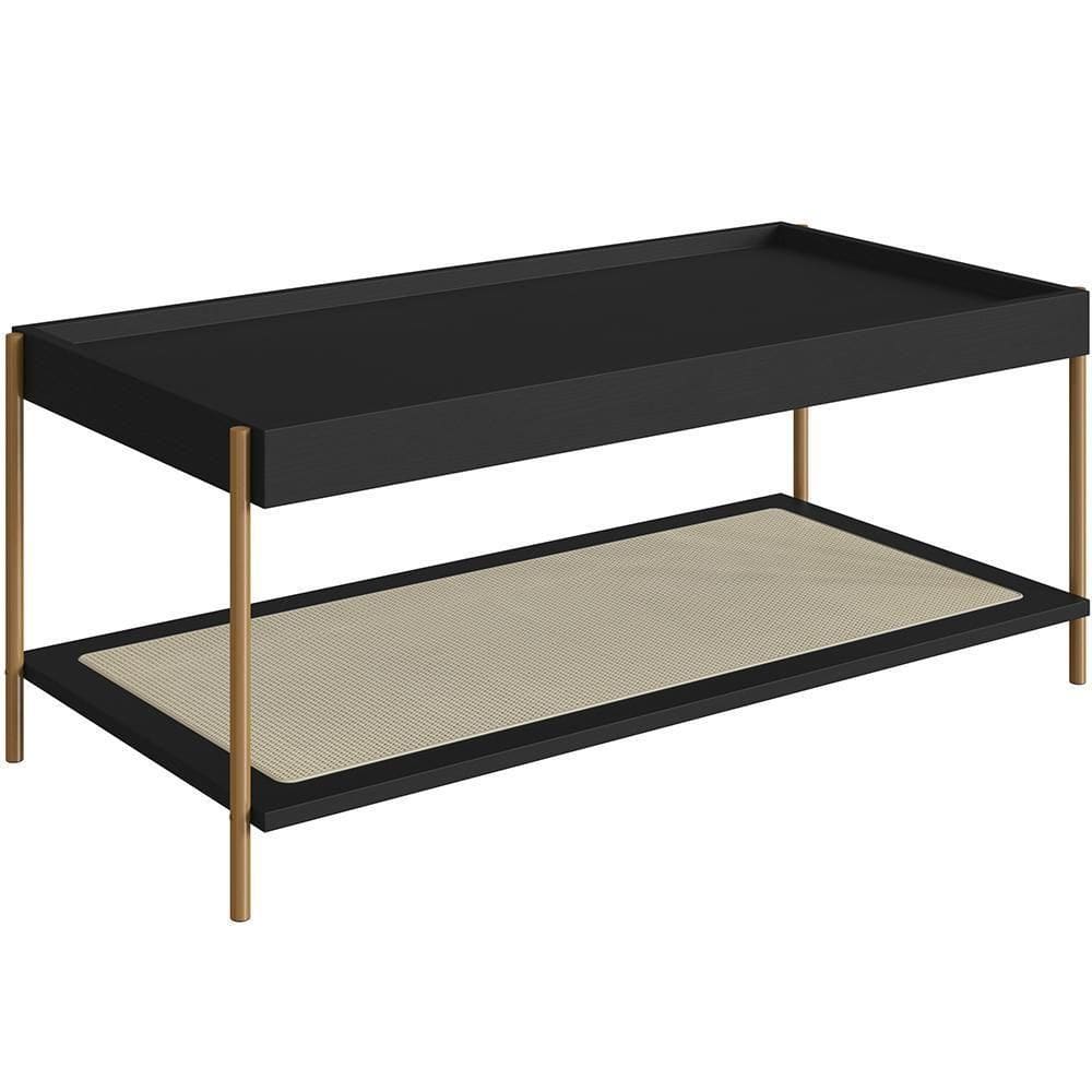 Mesa De Centro Para Sala De Estar Industrial Indy A03 Nero Dourado