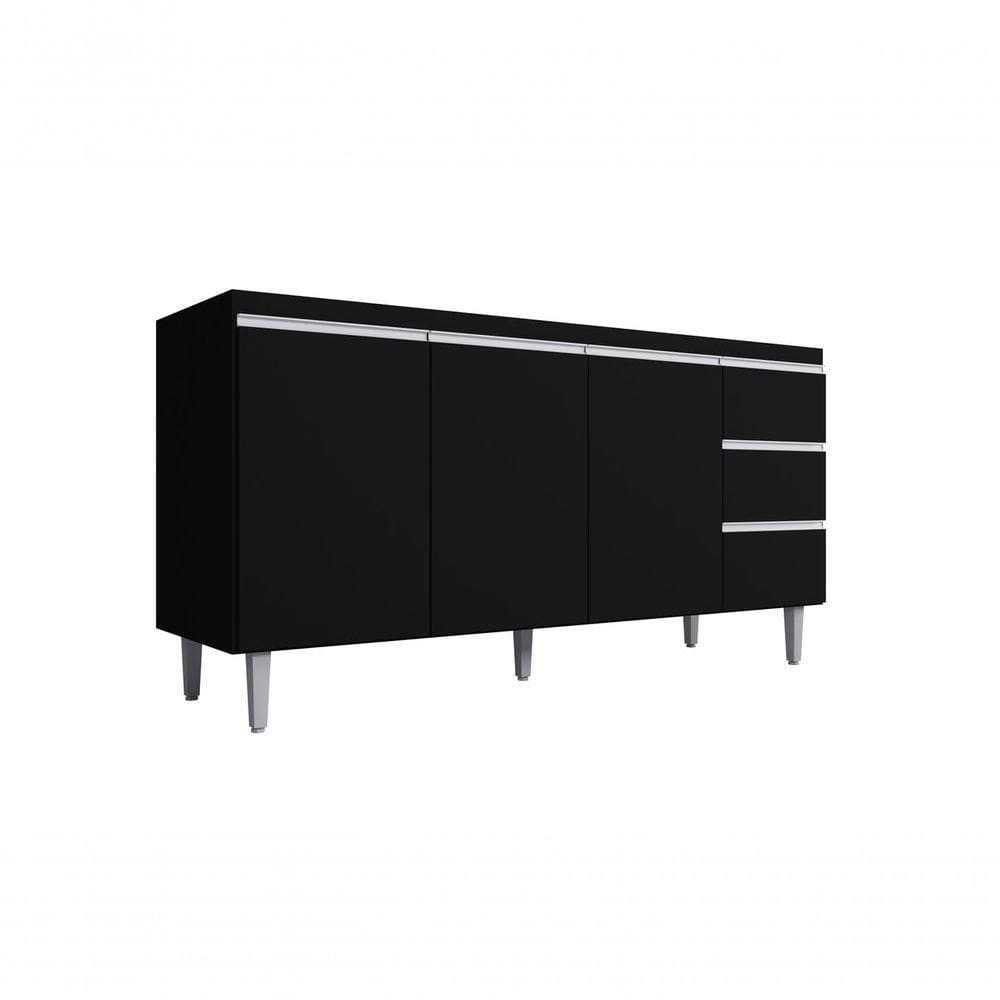 Balcão Gabinete Para Pia Andreia Com Tampo 160cm 3 Portas 3 Gavetas Preto