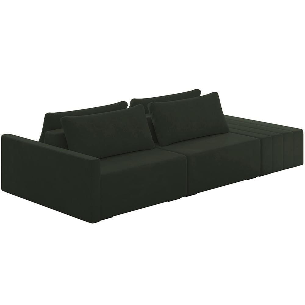Sofá Ilha Modular Para Sala 252cm Com Puff Dublin K01 Veludo Verde