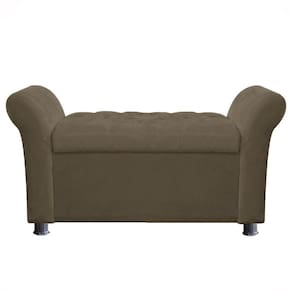 Recamier Baú Sapateira Louis 160x Cama Queen Size Suede Cappuccino - Majú Deor
