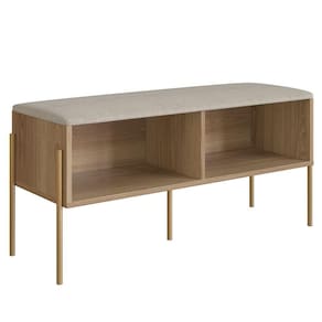Banco Sapateira Estofada Para Quarto Pé Metal Arlo A10 Hanover-dourado - Mpozenato
