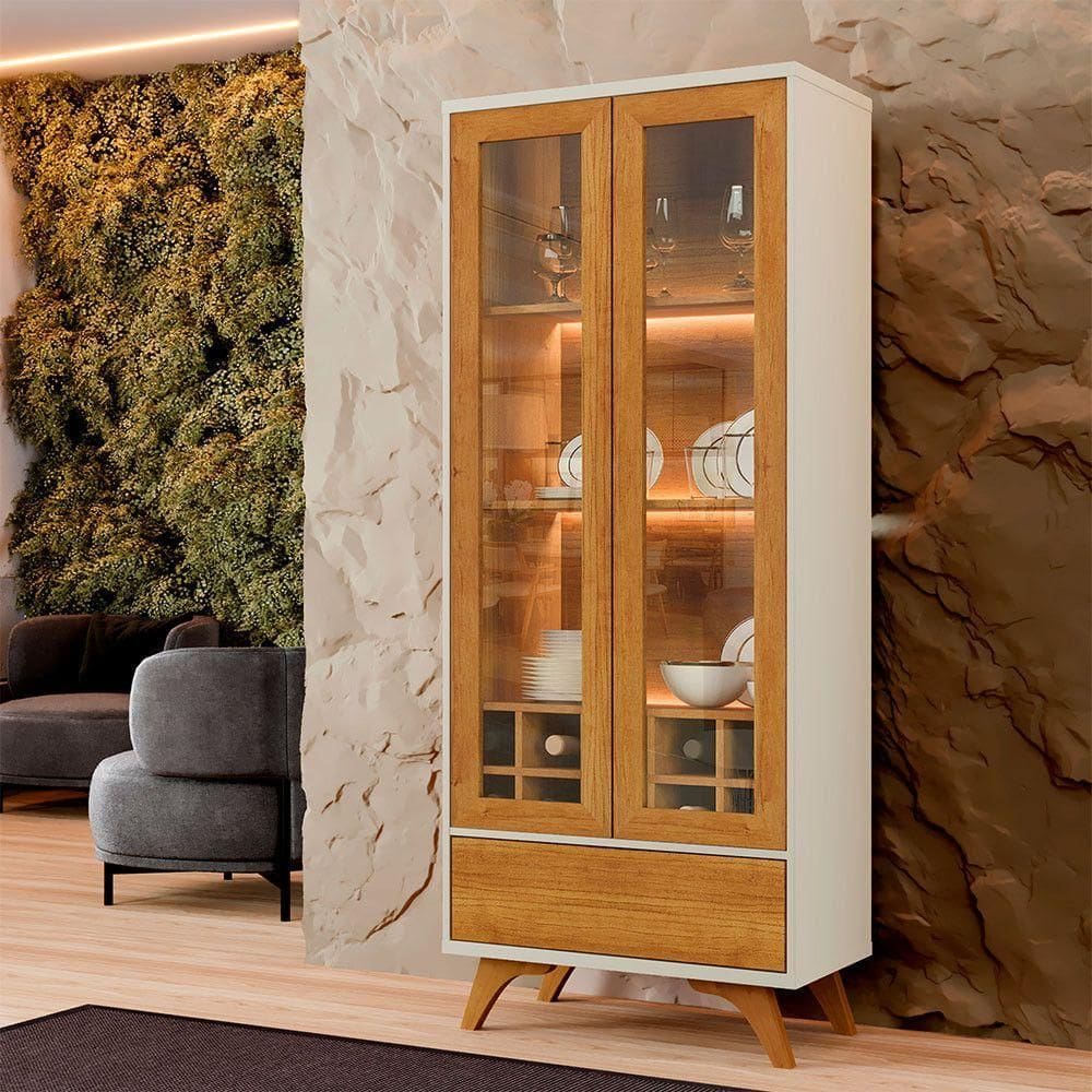 Cristaleira Reflecta 02 Portas Mavaular Off White Com Naturalle
