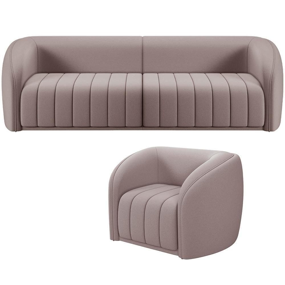 Kit Sofá 4 Lugares Para Sala 252cm Com 01 Poltrona Lazio M03 Veludo Rosê - Lyam Decor