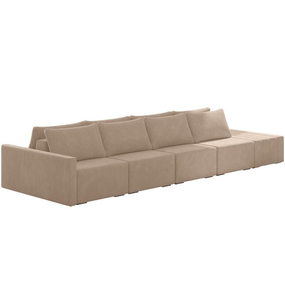 Sofá Ilha Modular Para Sala 432cm Com Puff Dublin K01 Veludo Bege