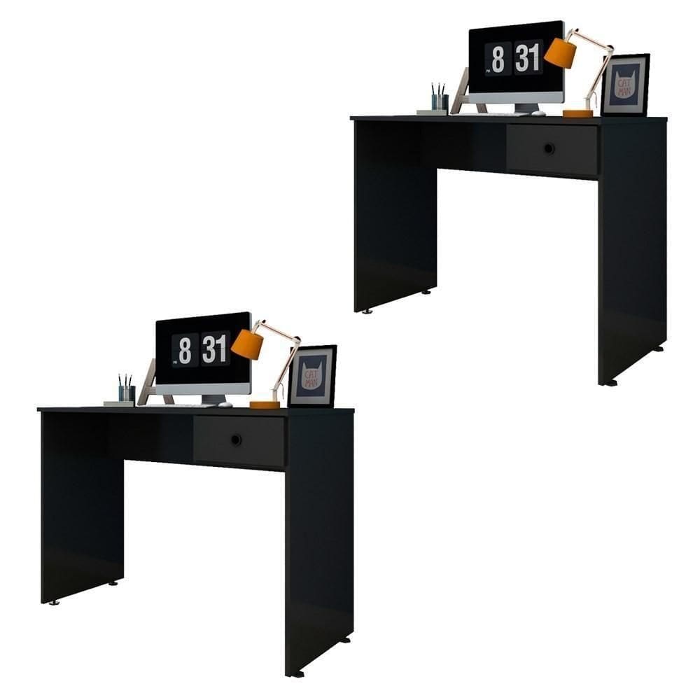 Kit 2 Mesas Para Computador Escrivaninha 101cm Preto
