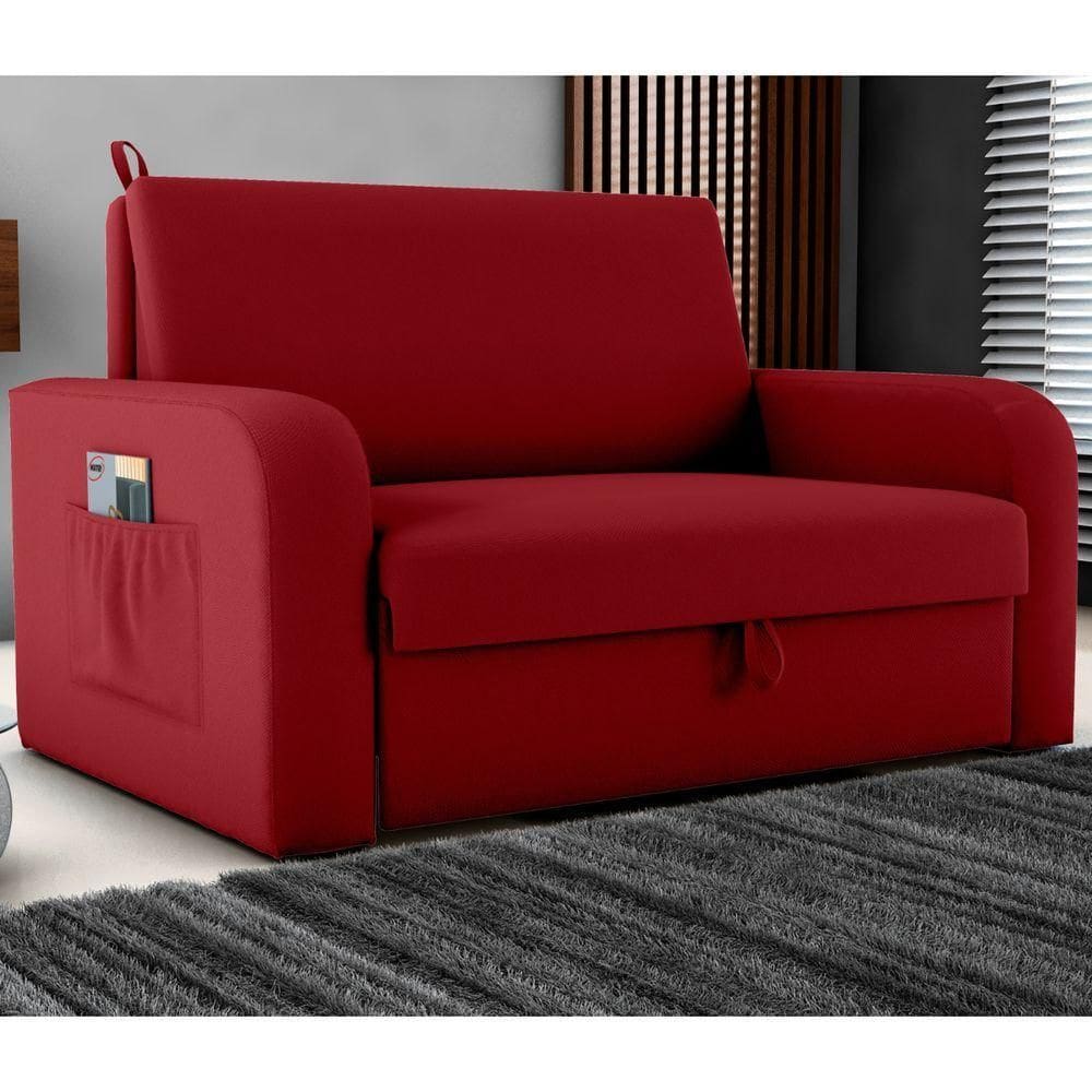 Sofá Cama Com Baú 2 Lugares Raheny Veludo Maserati Vermelho